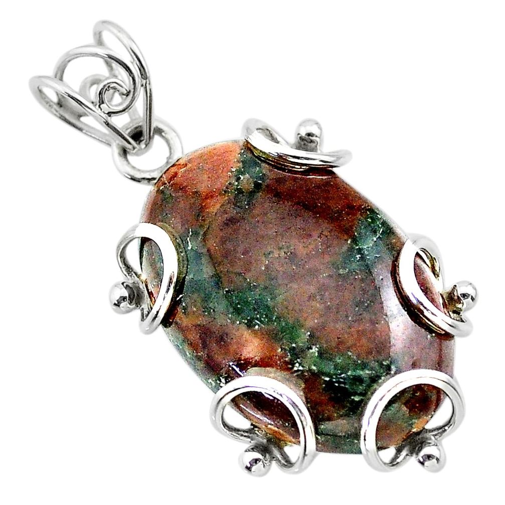 925 sterling silver 23.95cts natural green grass garnet oval pendant t31828