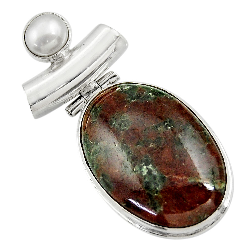 925 sterling silver 25.60cts natural green grass garnet pearl pendant r30538