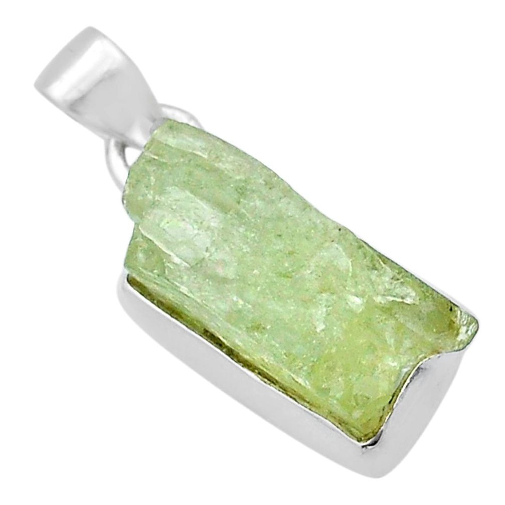 925 sterling silver 12.30cts natural green hiddenite rough fancy pendant u62033