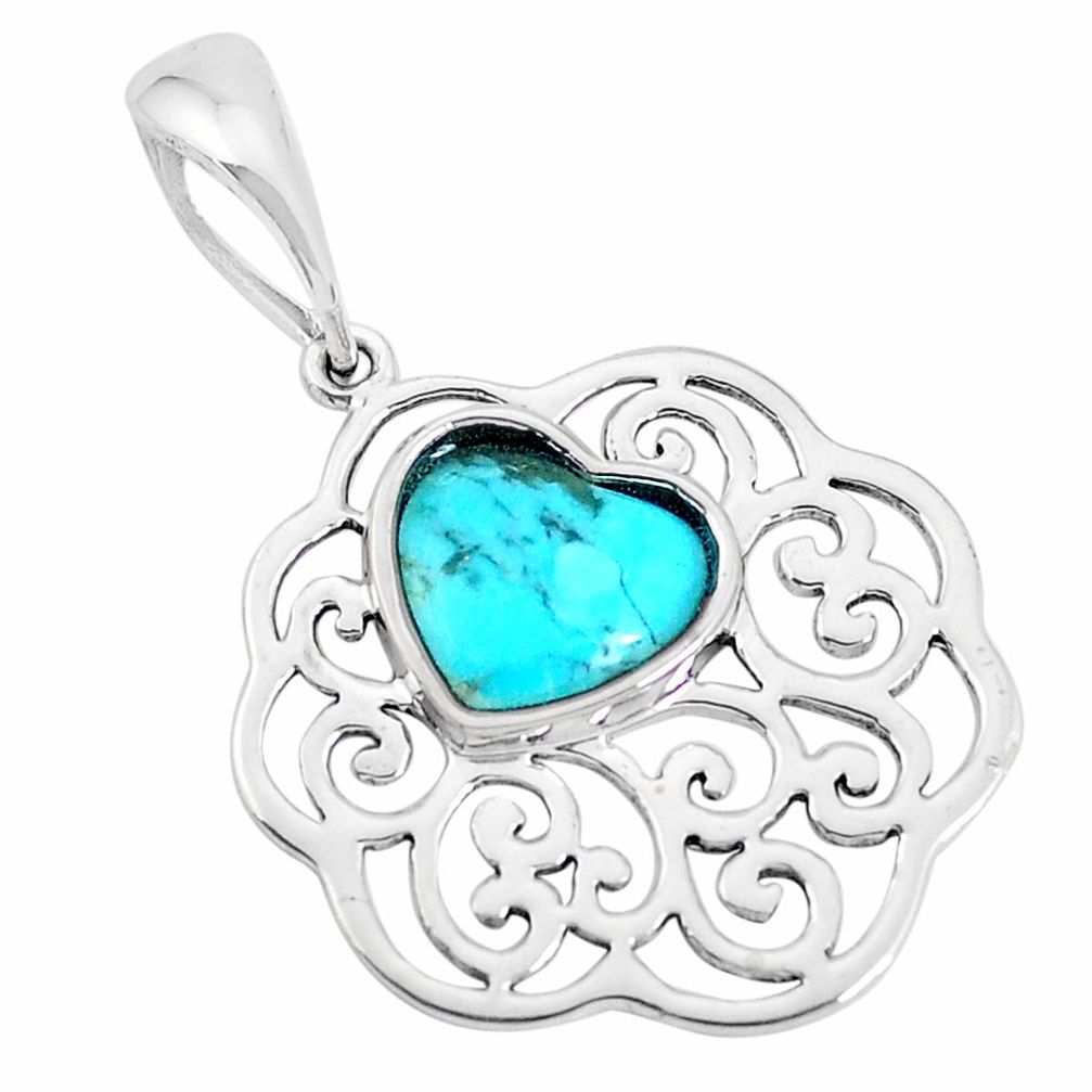 925 sterling silver 3.32cts natural green kingman turquoise heart pendant c10847
