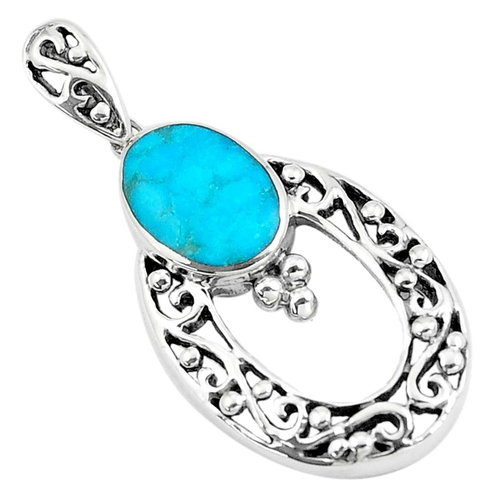 925 sterling silver 2.72cts natural green kingman turquoise oval pendant c10904