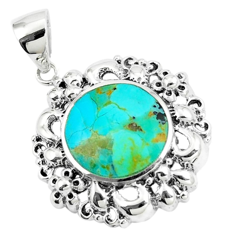 925 sterling silver 7.39cts natural green kingman turquoise pendant c10821