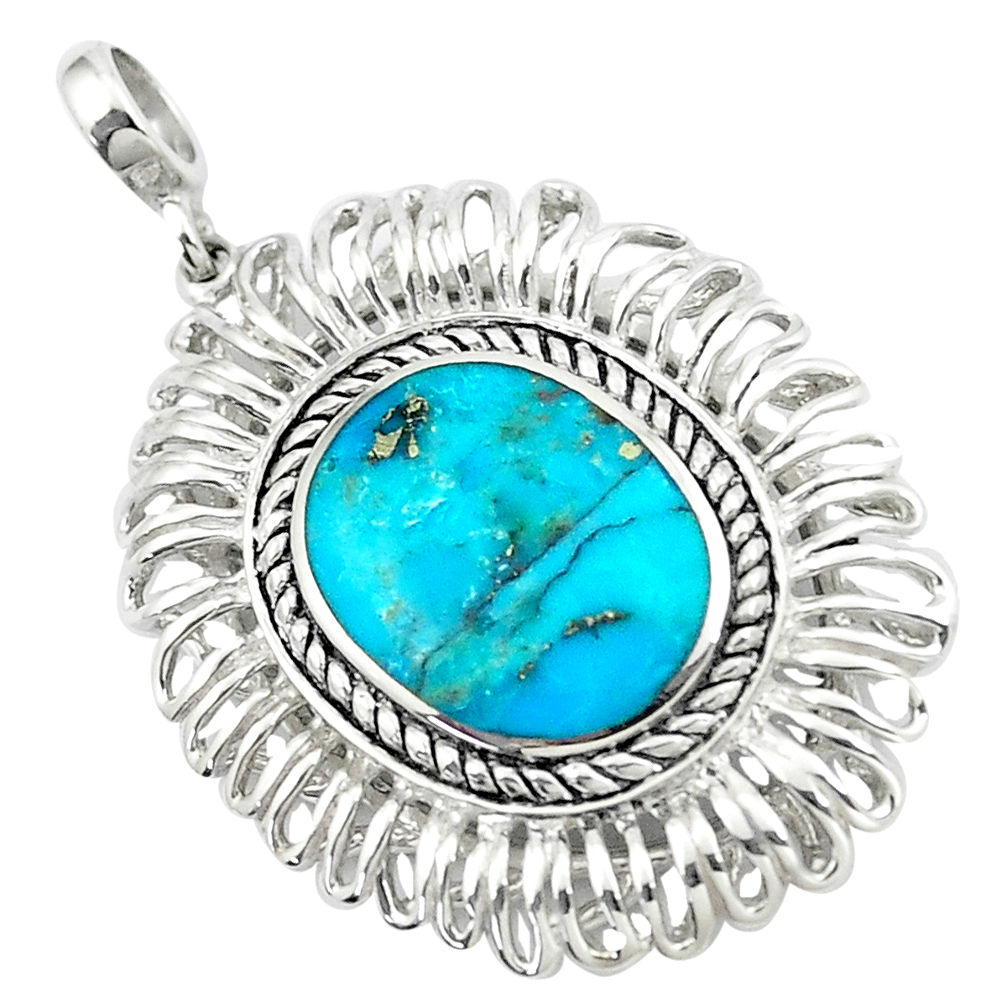 LAB 5.84cts natural green kingman turquoise 925 sterling silver pendant c10827