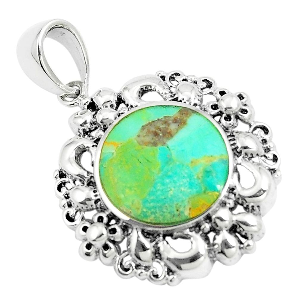 5.84cts natural green kingman turquoise 925 sterling silver pendant c10836