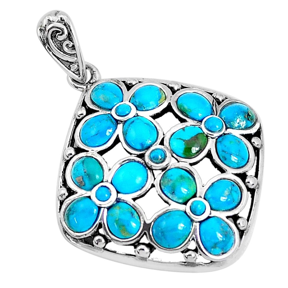 925 sterling silver 6.72cts natural green kingman turquoise pendant c10841