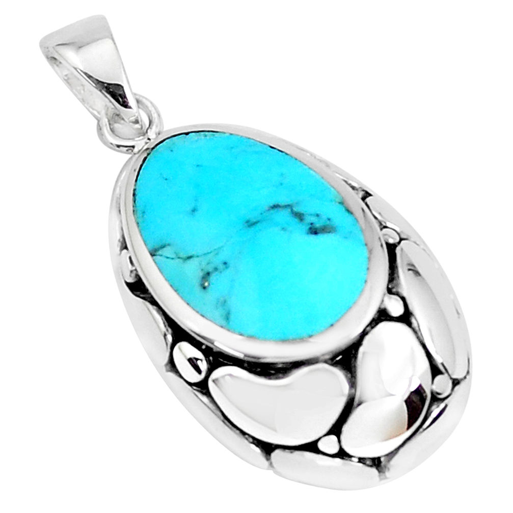 LAB 925 sterling silver 1.74cts natural green kingman turquoise pendant c10874