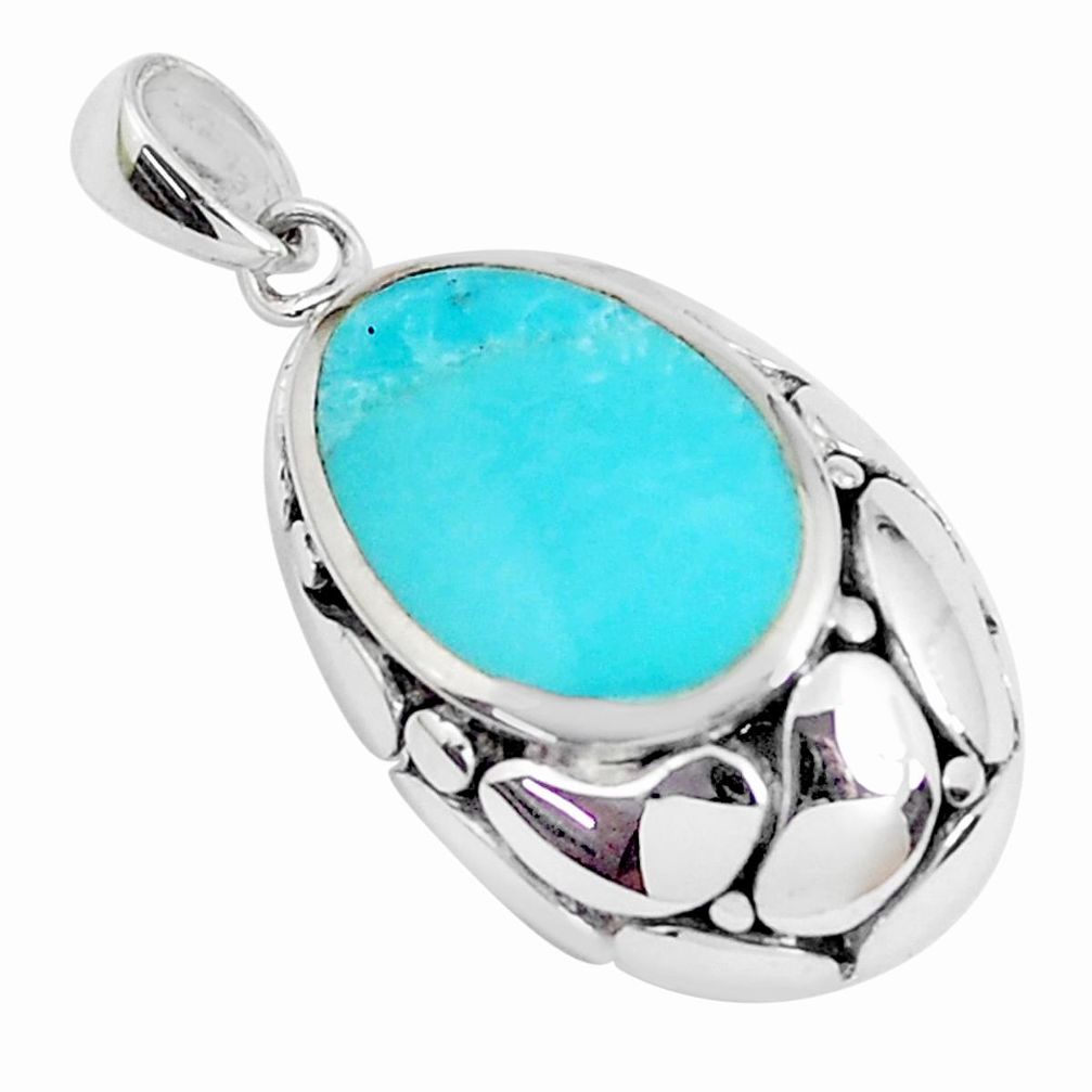 1.84cts natural green kingman turquoise 925 sterling silver pendant c10878