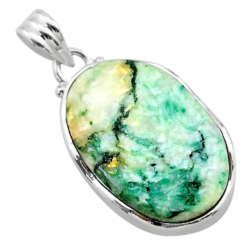 925 sterling silver 17.93cts natural green mariposite oval pendant t22698