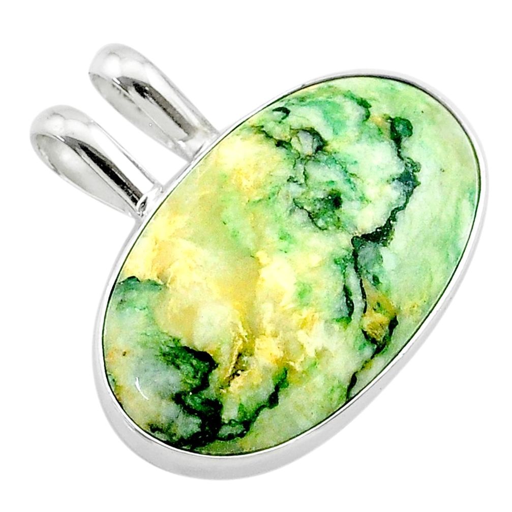 925 sterling silver 18.15cts natural green mariposite oval pendant t22708