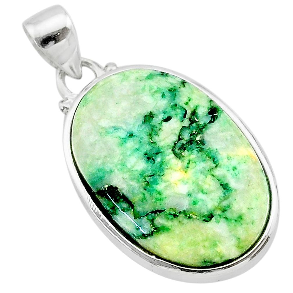 925 sterling silver 25.00cts natural green mariposite oval pendant t22712