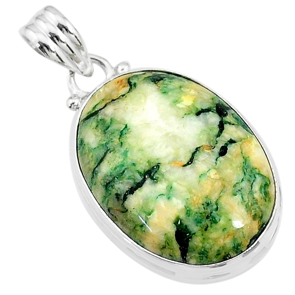 925 sterling silver 21.48cts natural green mariposite oval shape pendant t18483