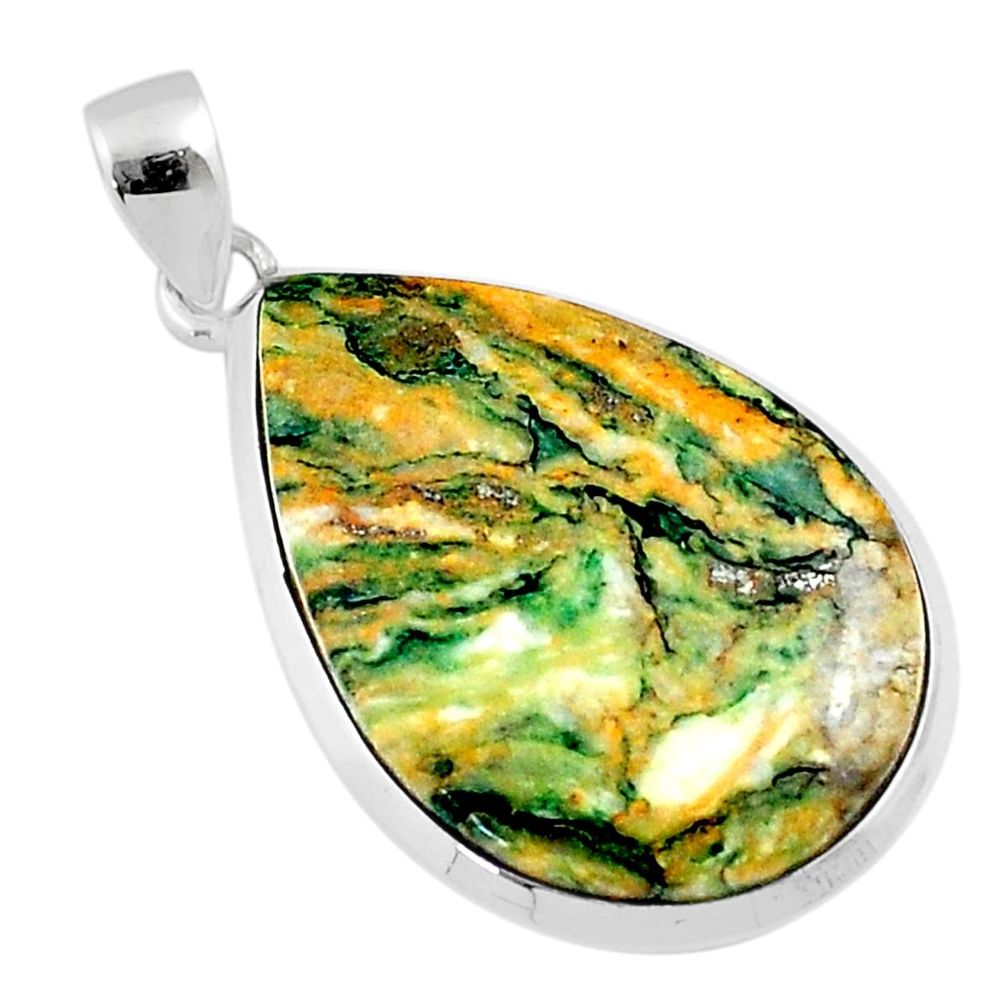 925 sterling silver 23.27cts natural green mariposite pear shape pendant u21228