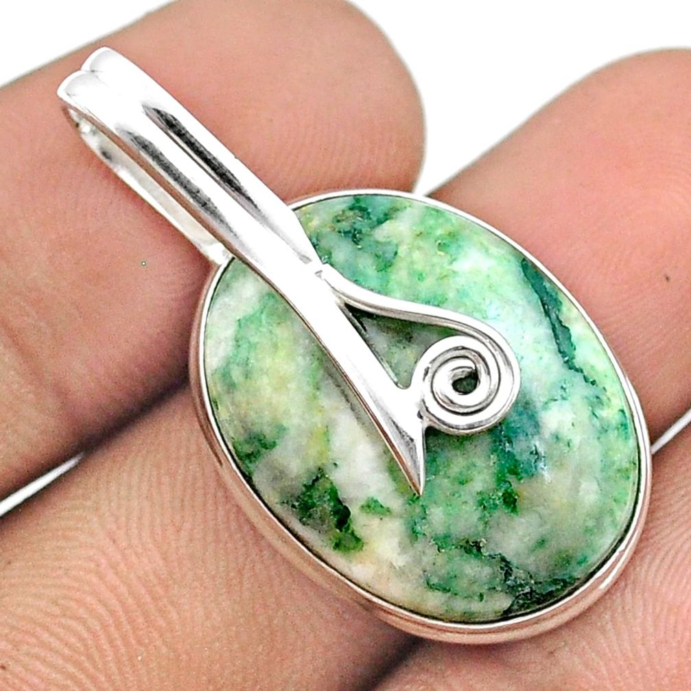 925 sterling silver 18.15cts natural green mariposite pendant jewelry u22314