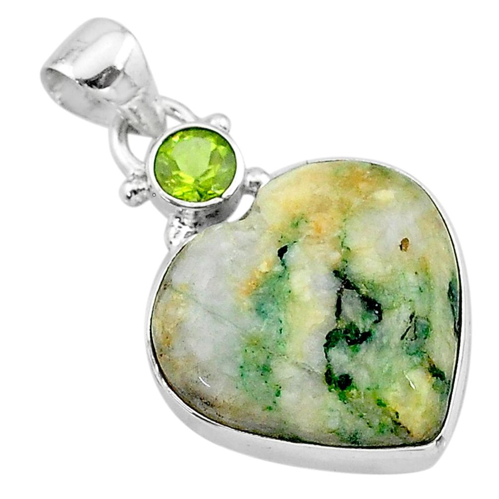 925 sterling silver 16.05cts natural green mariposite peridot pendant t13195