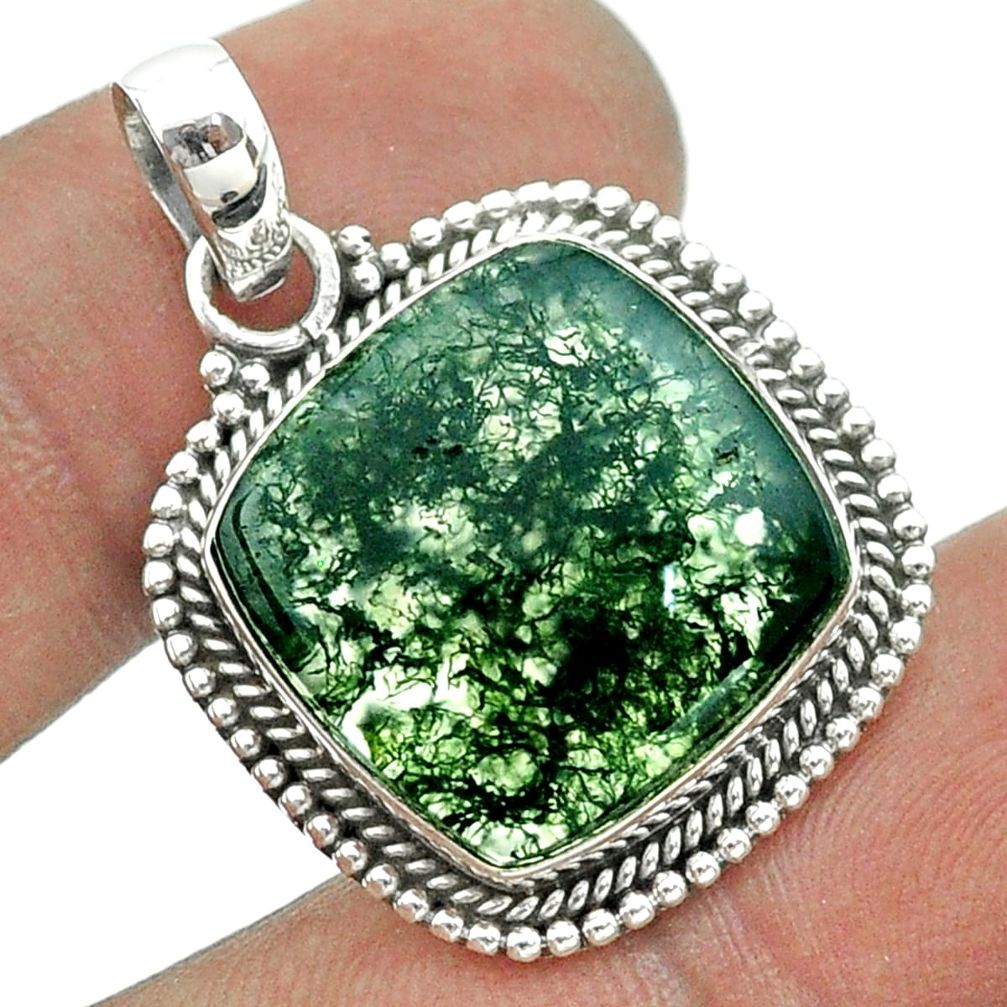 925 sterling silver 13.77cts natural green moss agate cushion pendant t55994