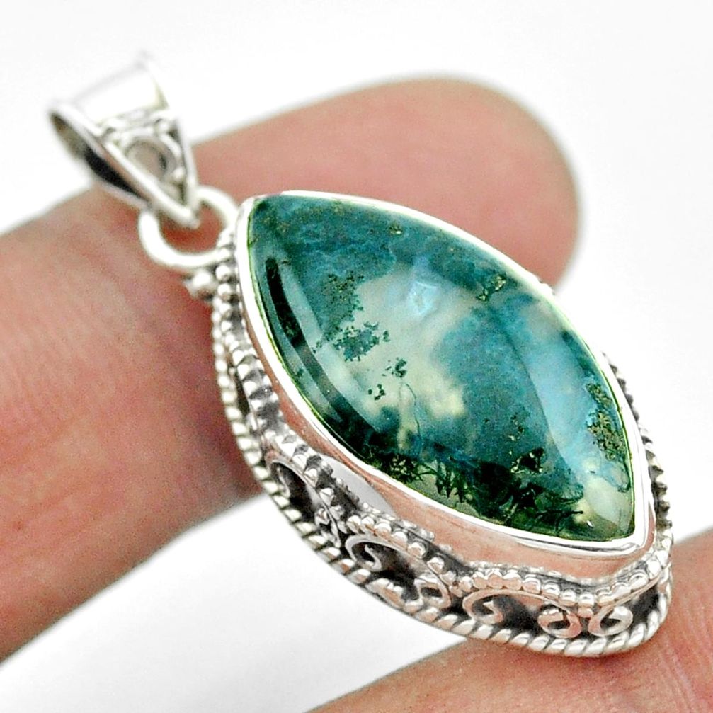 925 sterling silver 15.31cts natural green moss agate marquise pendant t53232