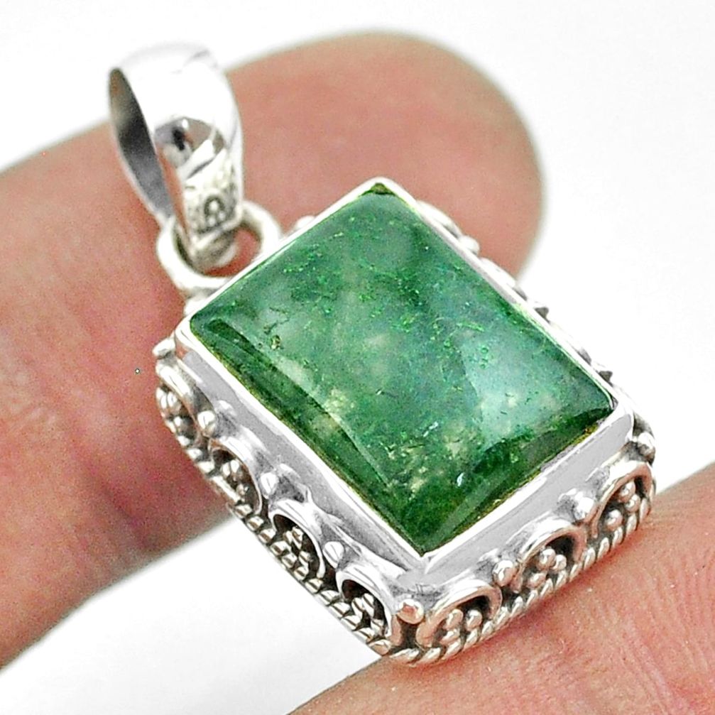 925 sterling silver 6.78cts natural green moss agate octagan pendant t53237