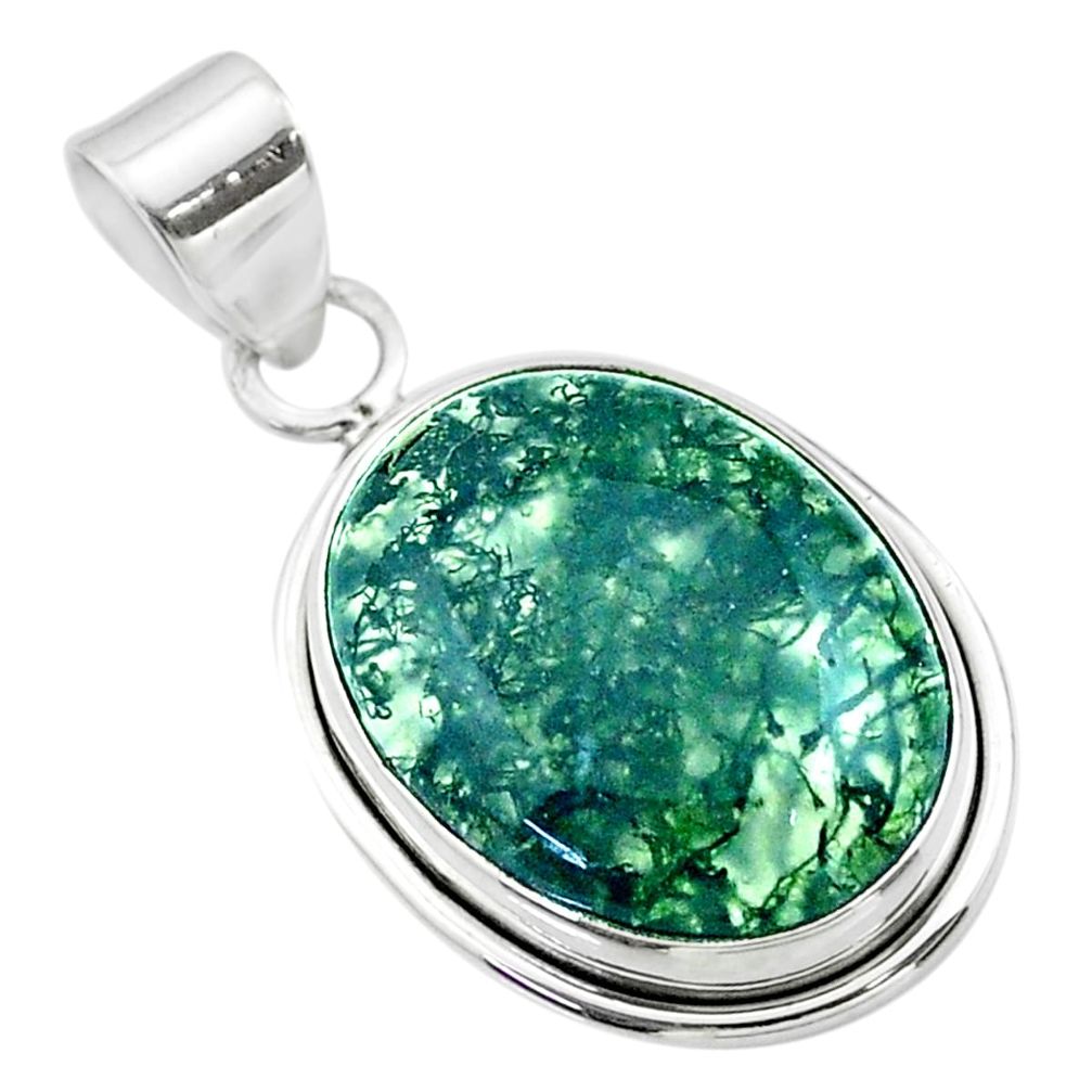 925 sterling silver 13.22cts natural green moss agate oval pendant t53603