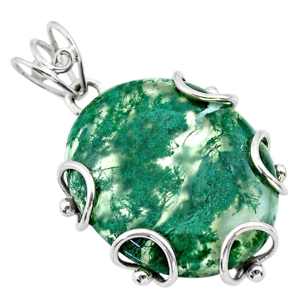 925 sterling silver 23.46cts natural green moss agate oval shape pendant t31864