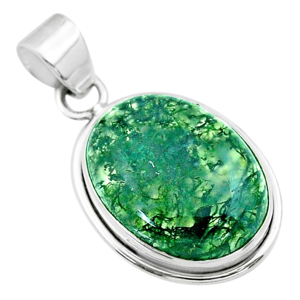 925 sterling silver 14.20cts natural green moss agate oval shape pendant t53583