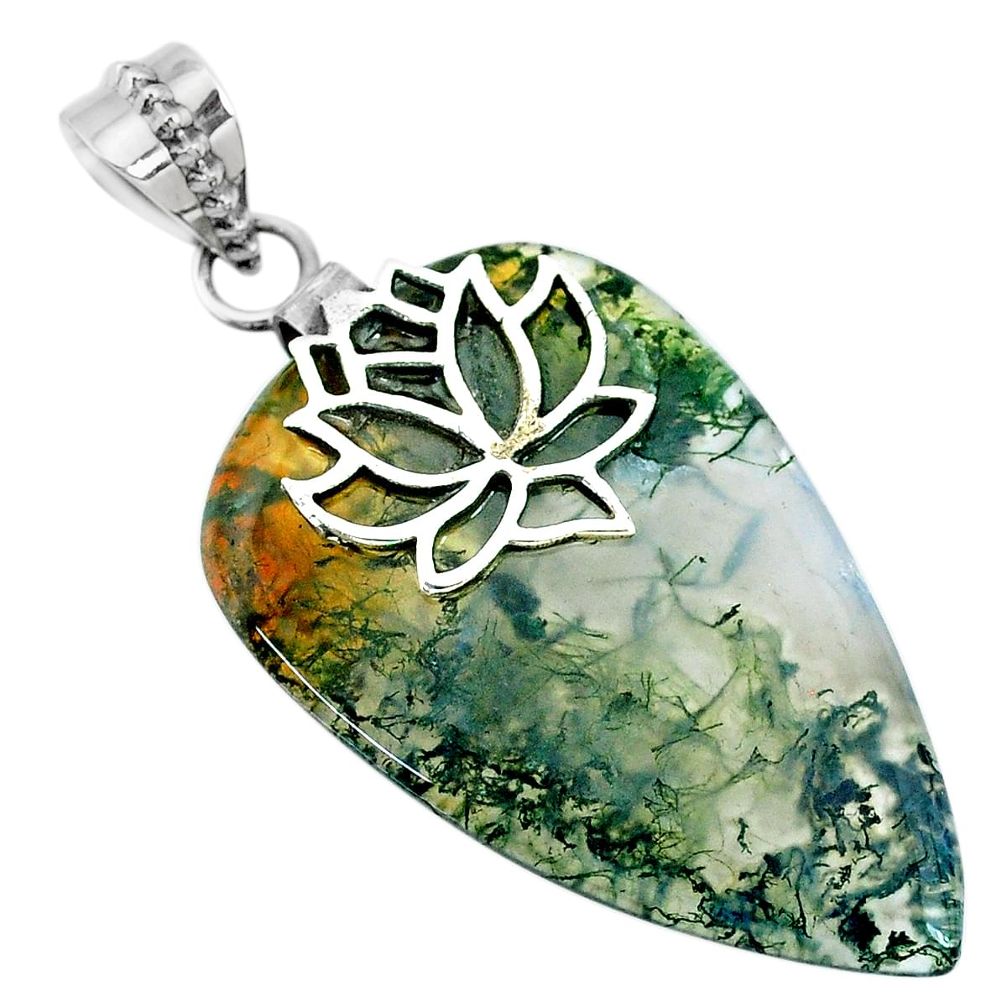 925 sterling silver 23.45cts natural green moss agate pear shape pendant r74497