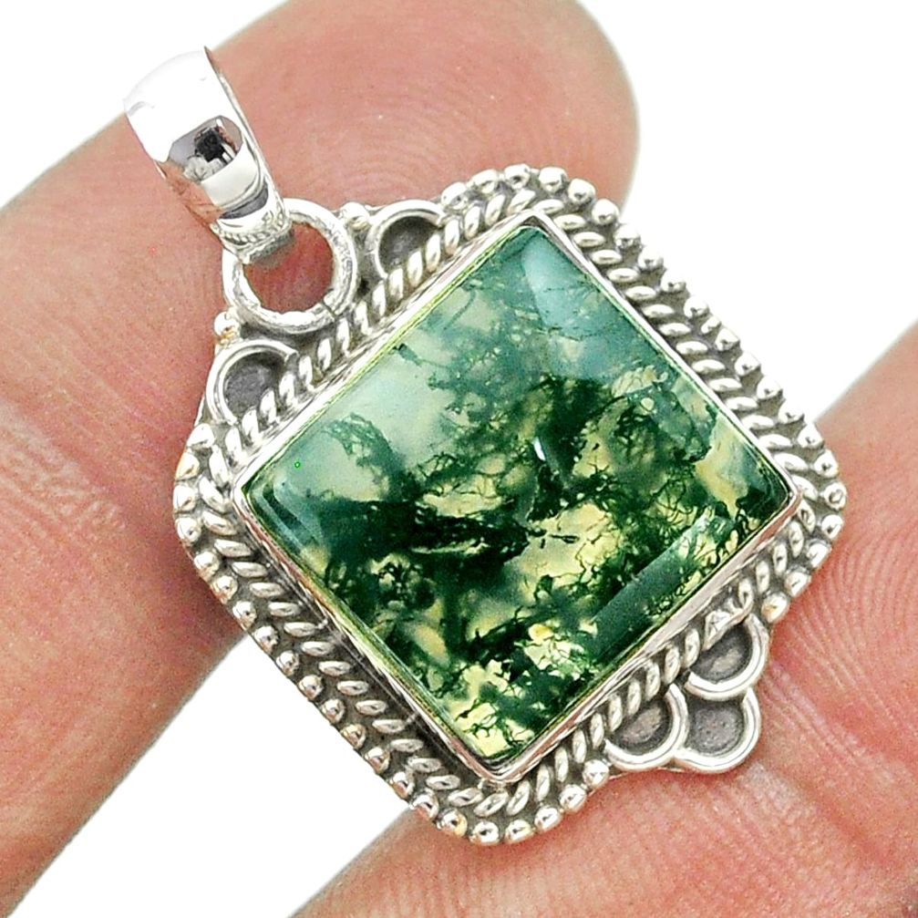 925 sterling silver 12.36cts natural green moss agate pendant jewelry t53235