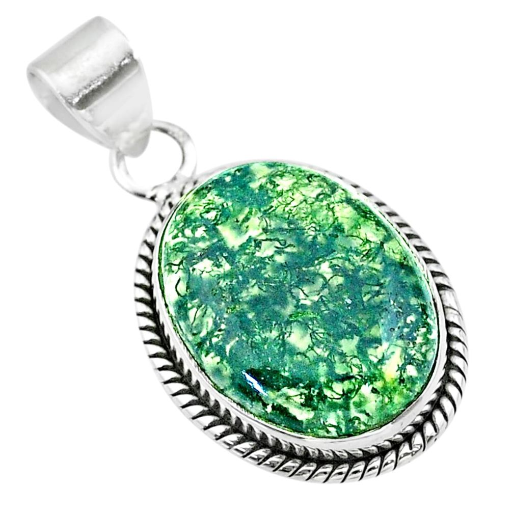 925 sterling silver 12.58cts natural green moss agate pendant jewelry t53597