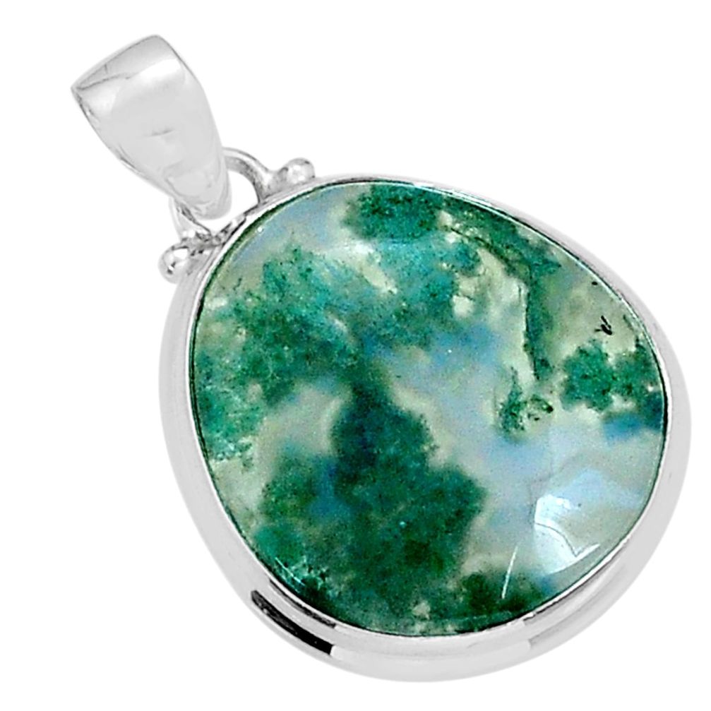 925 sterling silver 17.42cts natural green moss agate pendant jewelry u78335
