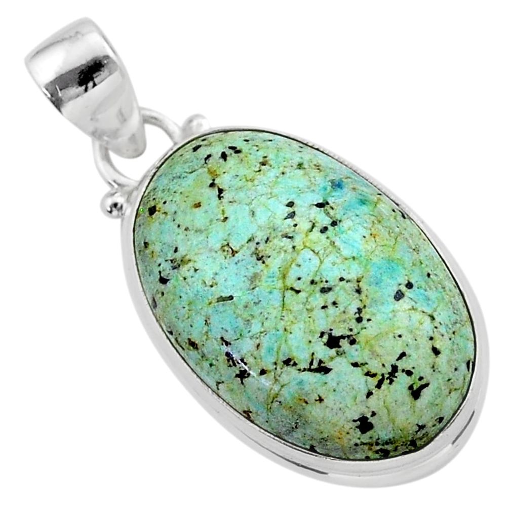 925 sterling silver 16.15cts natural green norwegian turquoise pendant t39316