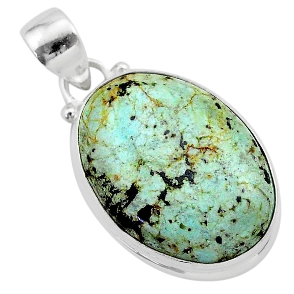 925 sterling silver 13.15cts natural green norwegian turquoise pendant t39329