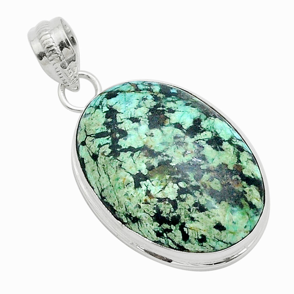 925 sterling silver 17.38cts natural green norwegian turquoise pendant u72623