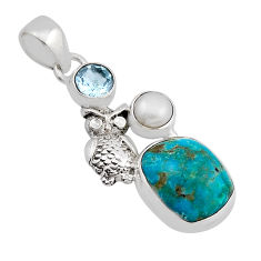 925 sterling silver 9.04cts natural green opaline topaz pearl owl pendant n13026