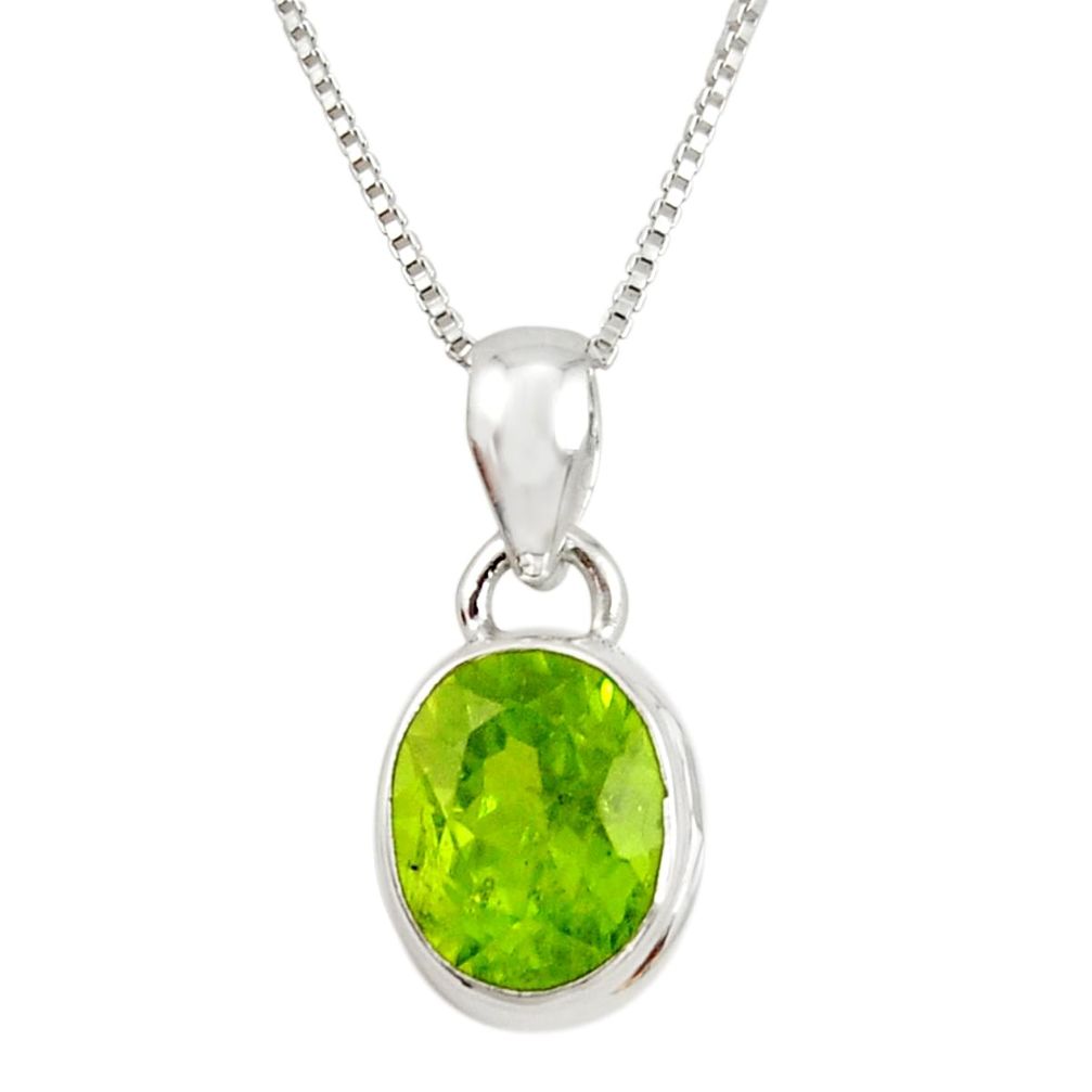 925 sterling silver 4.33cts natural green peridot 18' chain pendant r36444
