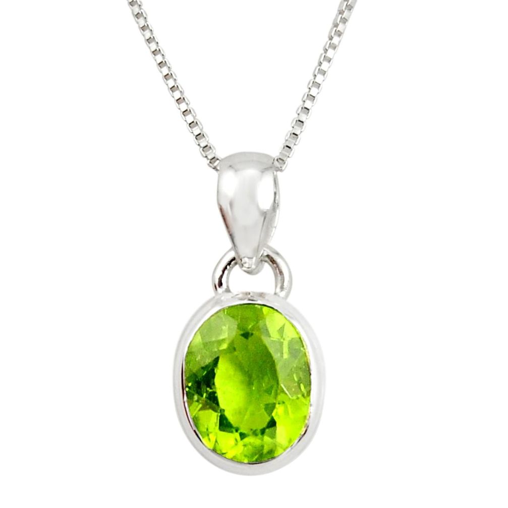 925 sterling silver 4.29cts natural green peridot 18' chain pendant r36452