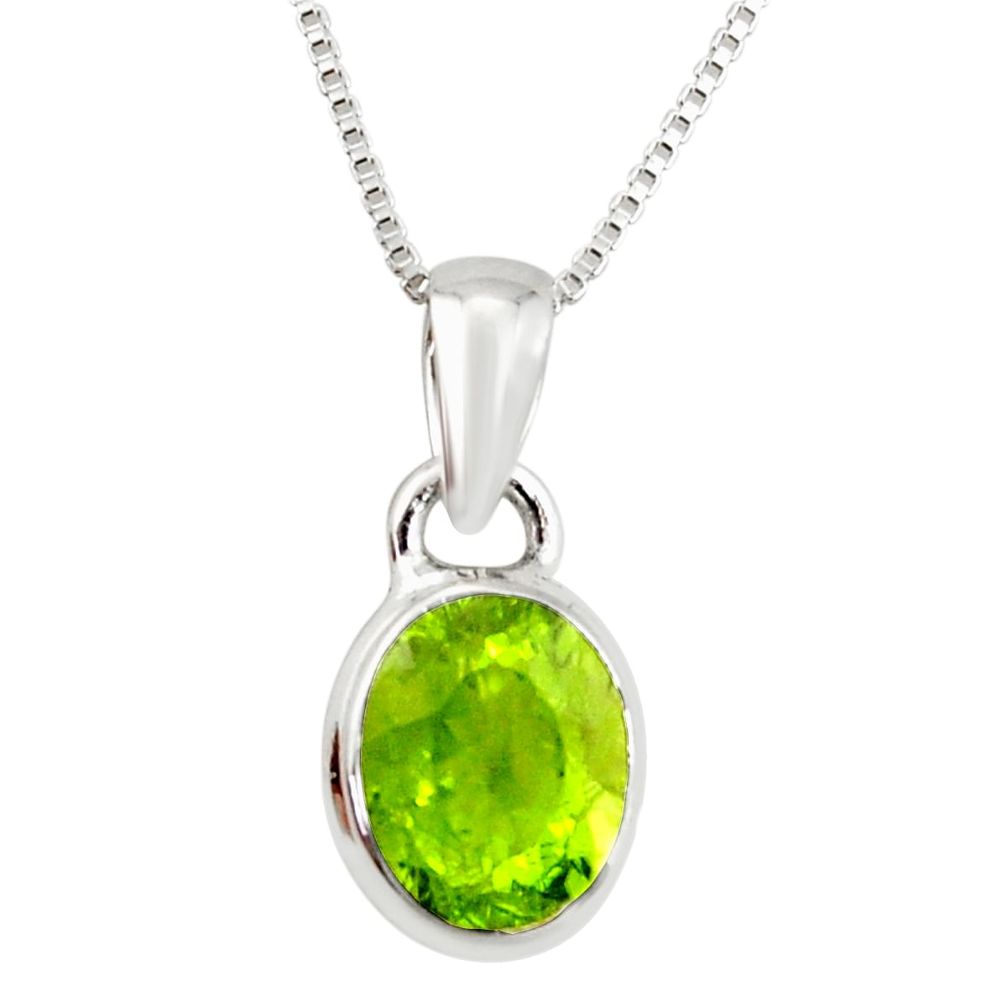 925 sterling silver 4.51cts natural green peridot 18' chain pendant r36459