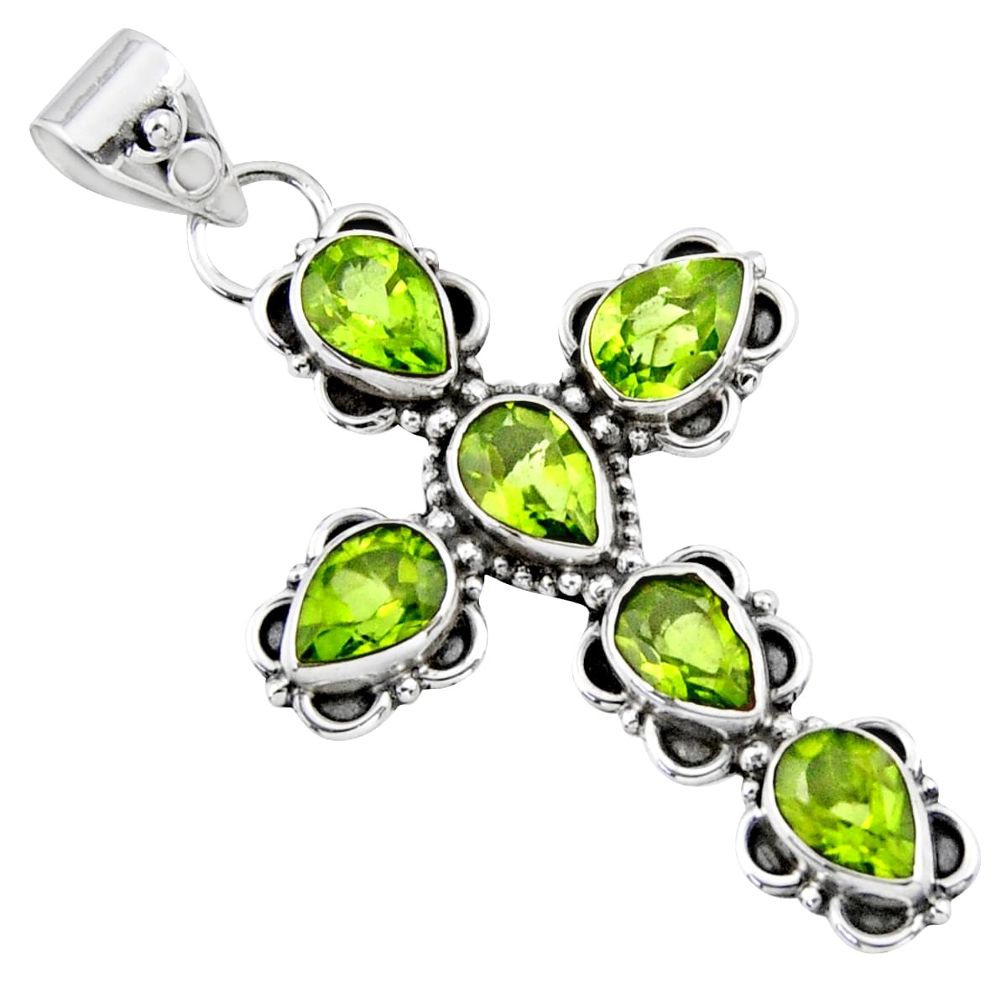 925 sterling silver 10.39cts natural green peridot holy cross pendant r55810