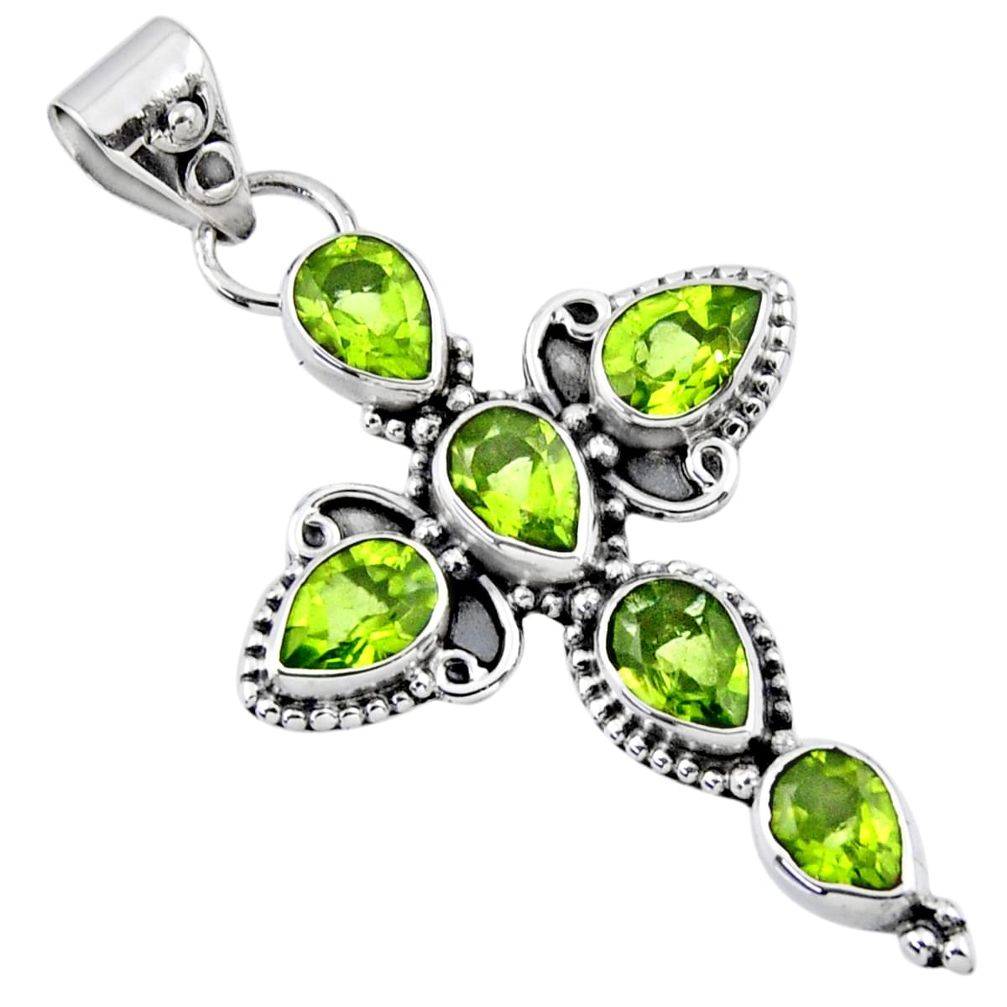 925 sterling silver 10.41cts natural green peridot holy cross pendant r55843