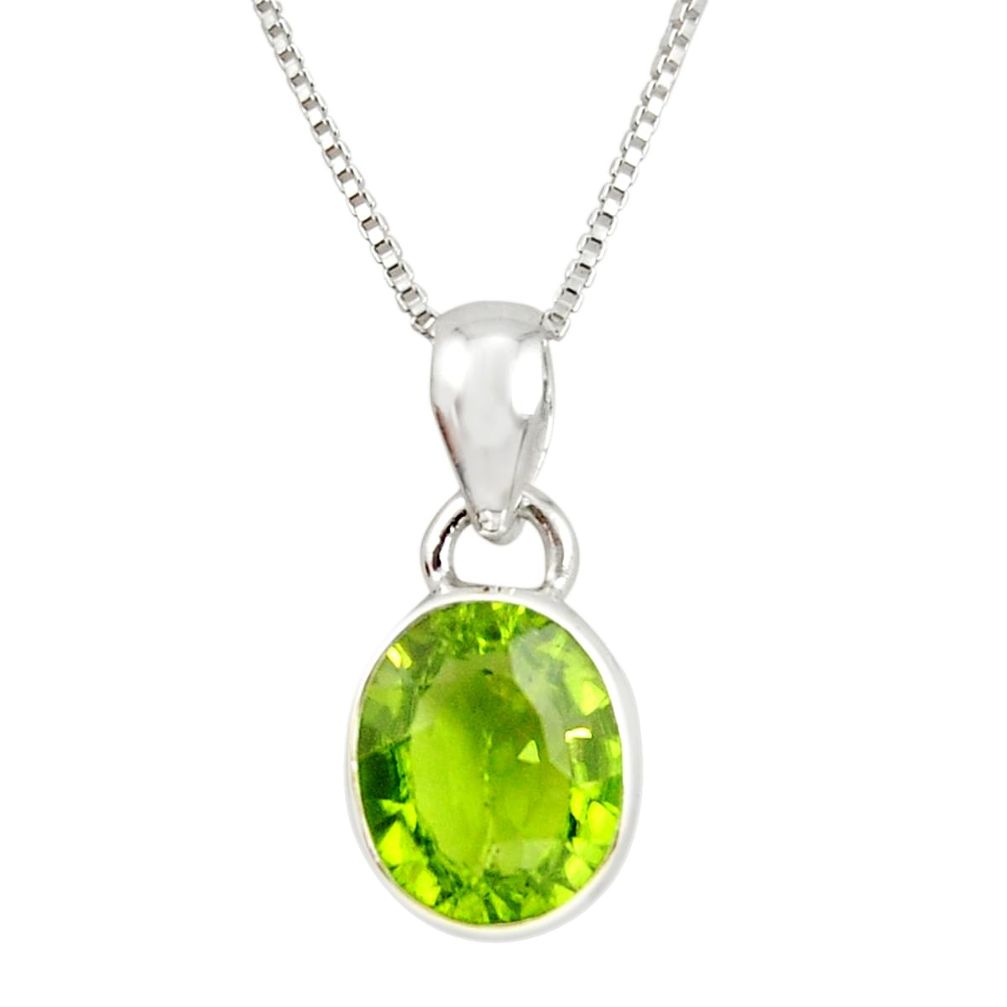 925 sterling silver 4.51cts natural green peridot oval 18' chain pendant r36448