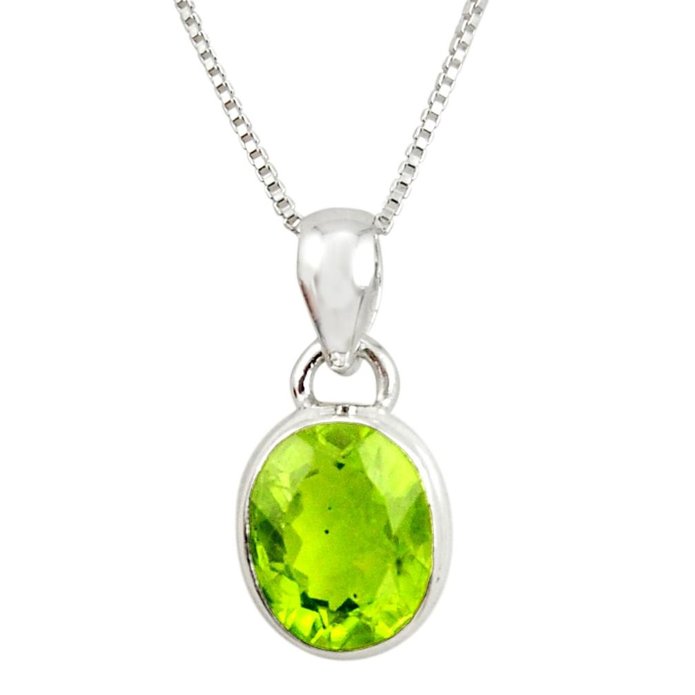 925 sterling silver 4.52cts natural green peridot oval 18' chain pendant r36456