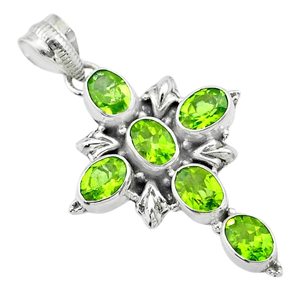 925 sterling silver 9.89cts natural green peridot oval holy cross pendant t53083