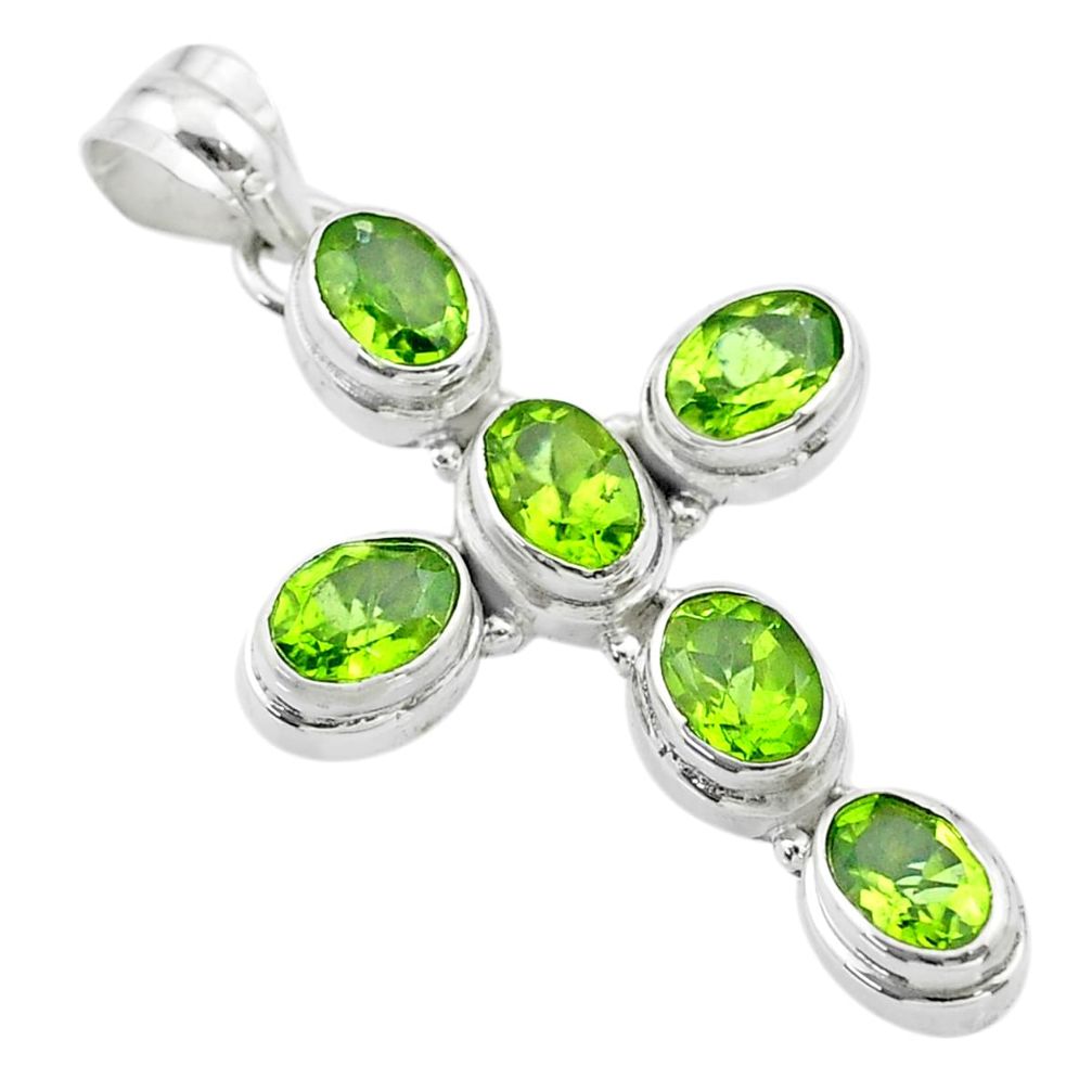925 sterling silver 9.65cts natural green peridot oval holy cross pendant t53106