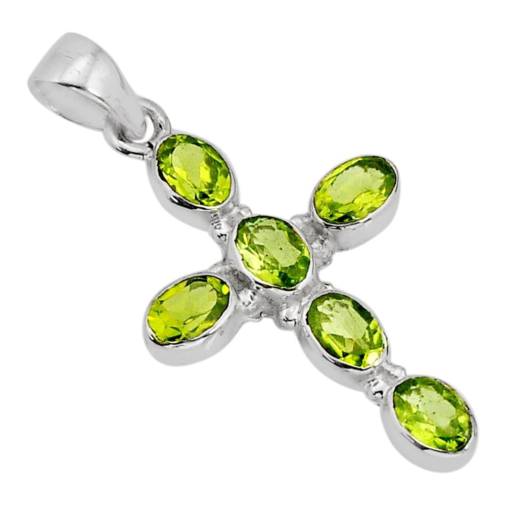 925 sterling silver 6.26cts natural green peridot oval holy cross pendant y76832