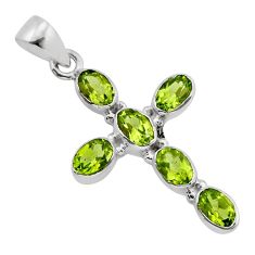 925 sterling silver 6.88cts natural green peridot oval holy cross pendant y79227