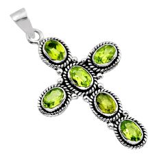 925 sterling silver 6.18cts natural green peridot oval holy cross pendant y79229