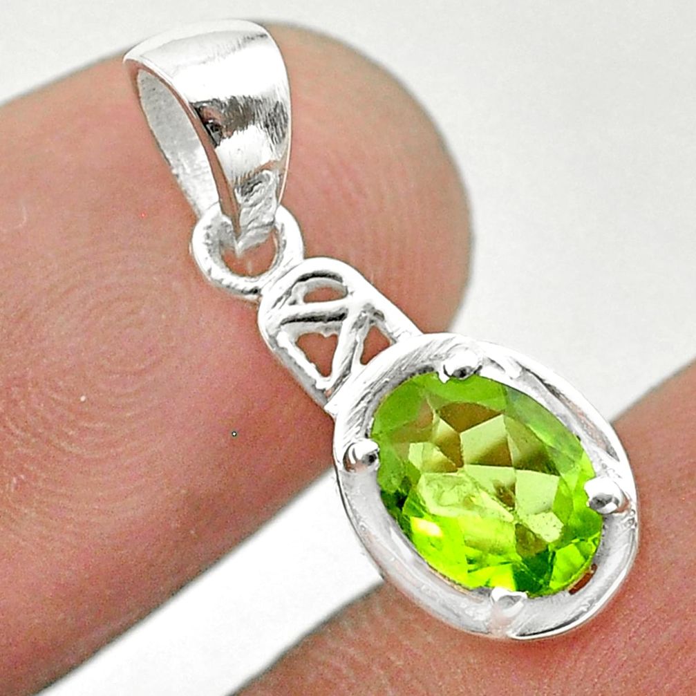 925 sterling silver 1.85cts natural green peridot oval pendant jewelry t51393