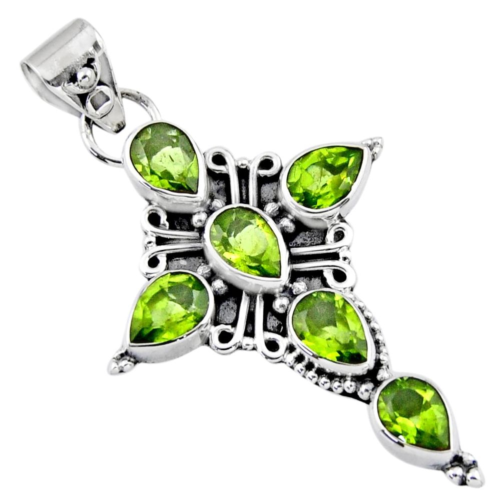 925 sterling silver 9.99cts natural green peridot pear holy cross pendant r55846