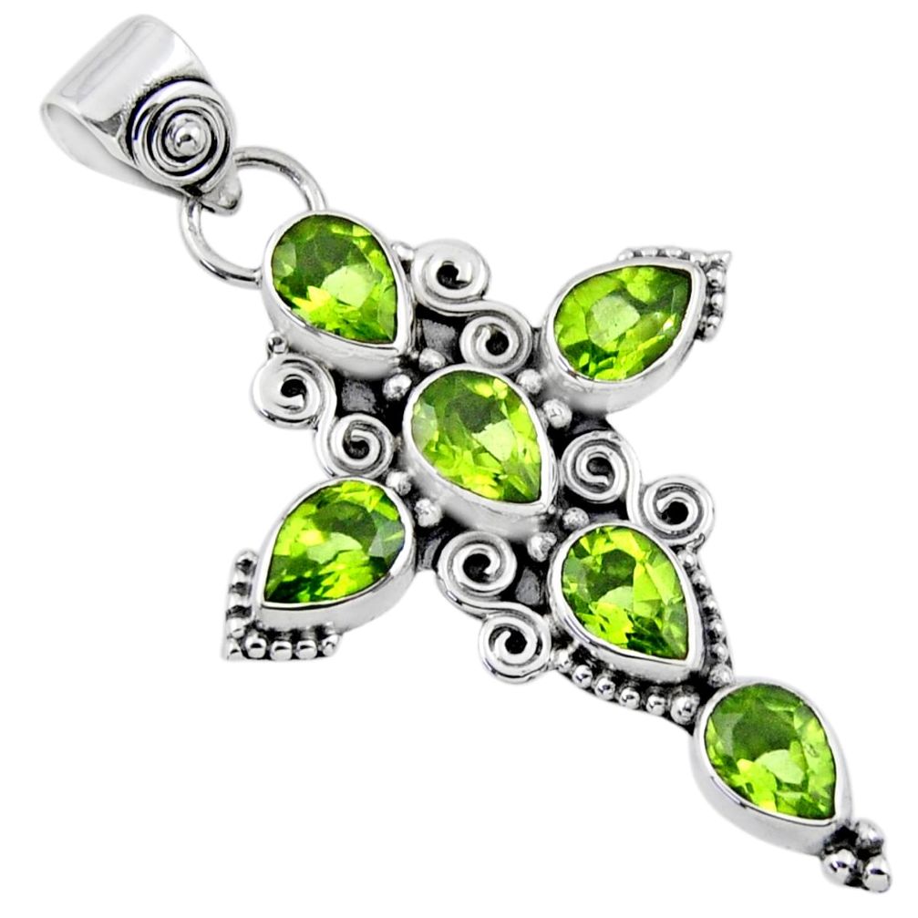 925 sterling silver 6.58cts natural green peridot pear holy cross pendant r55934