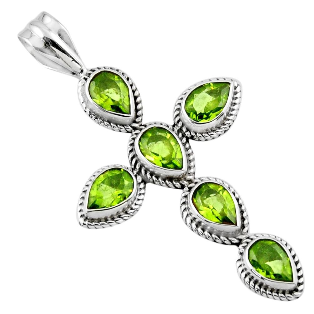 925 sterling silver 6.83cts natural green peridot pear holy cross pendant r55963