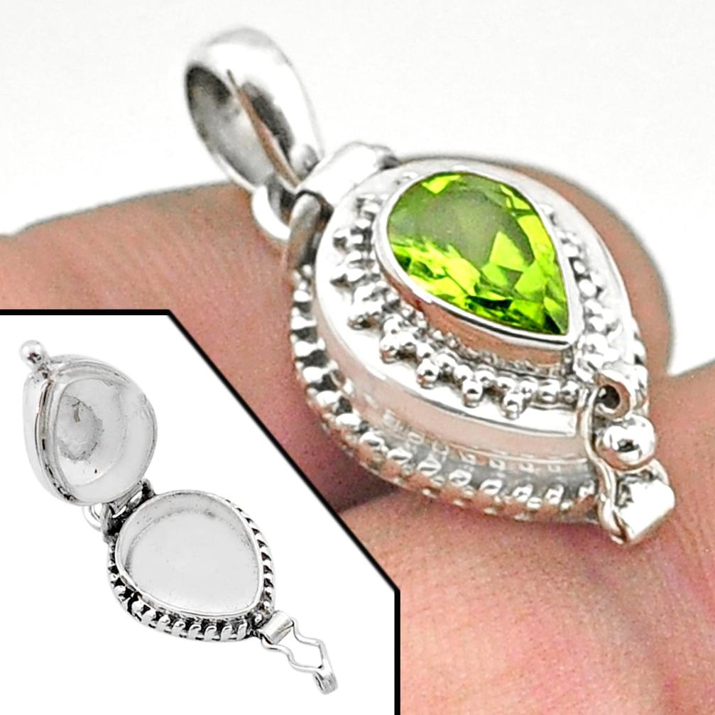 925 sterling silver 2.13cts natural green peridot pear poison box pendant t73431