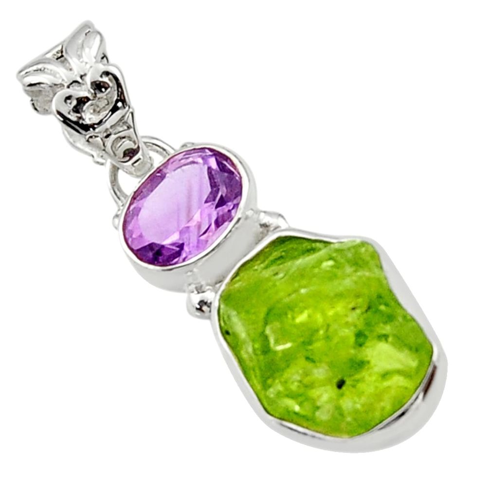 925 sterling silver 8.80cts natural green peridot rough amethyst pendant r29832